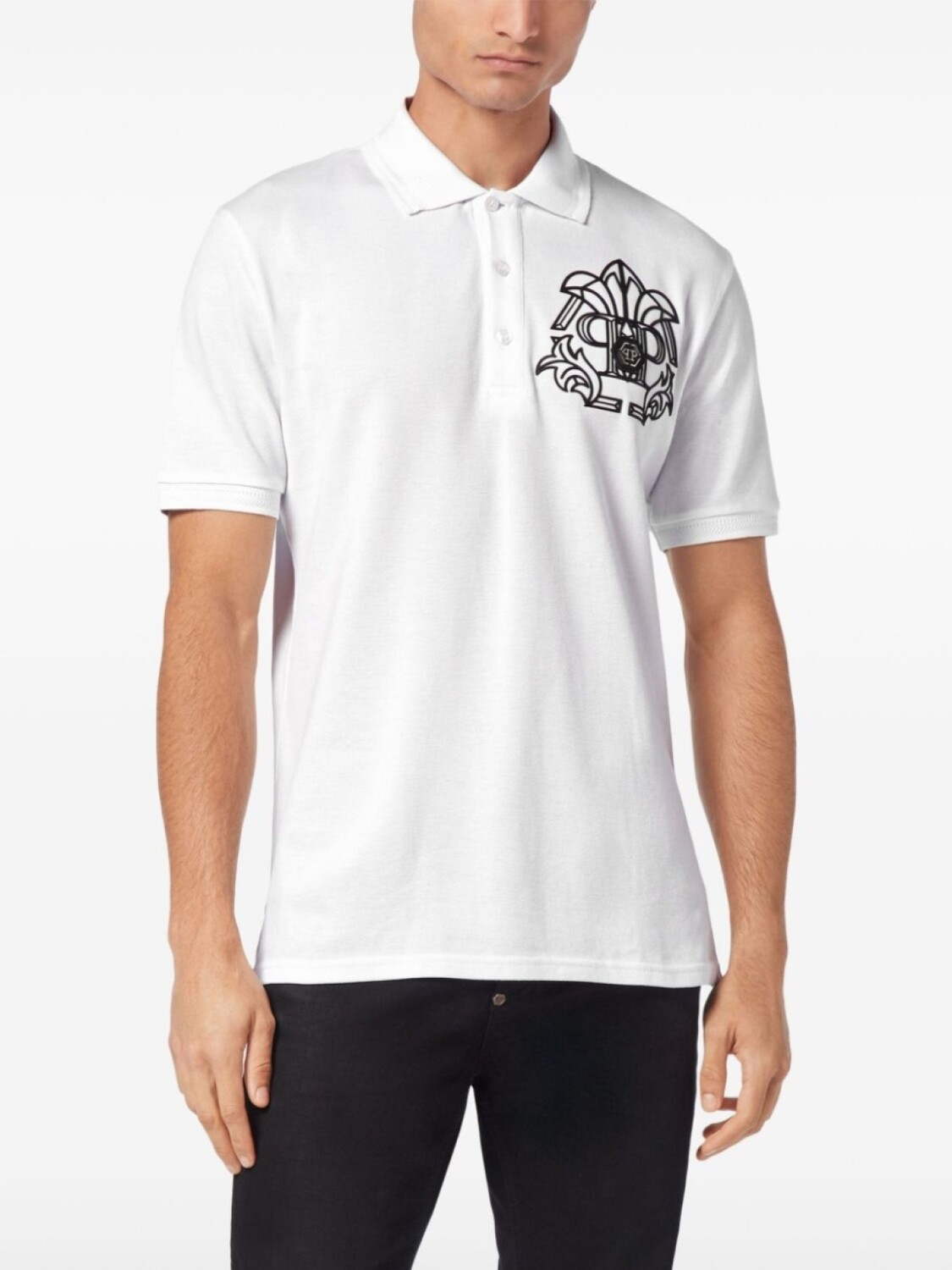 Филипп Плейн Череп & рубашка-поло Bones из пике Philipp Plein, белый 
Филипп Плейн Череп & рубашка-поло Bones из пике Philipp Plein, белый