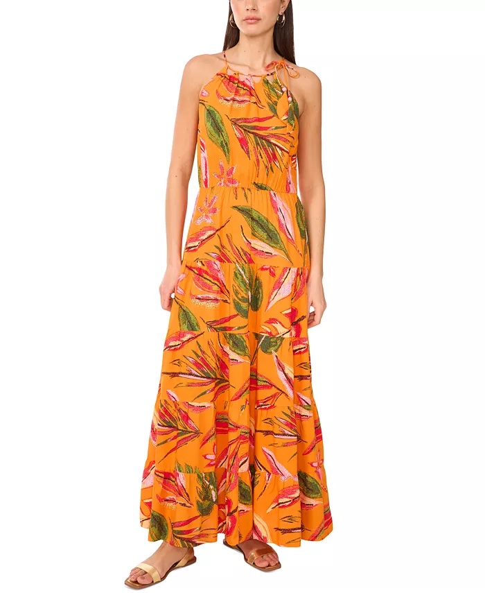 Женское платье макси с высоким воротником, листообразным принтом и ярусным кроем Vince Camuto, оранжевый
Женское платье макси с высоким воротником, листообразным принтом и ярусным кроем Vince Camuto, оранжевый