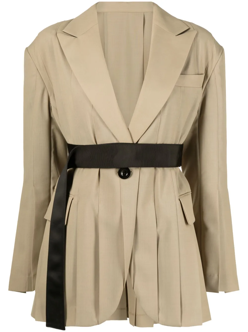 Однобортный блейзер со складками SACAI, нейтральный
Однобортный блейзер со складками SACAI, нейтральный