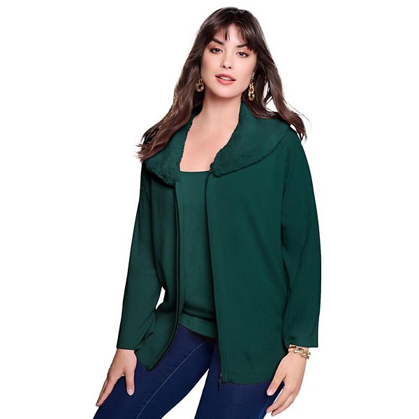 Кардиган с воротником из искусственного меха для женщин plus size Roaman'S, Emerald Green
Кардиган с воротником из искусственного меха для женщин plus size Roaman'S, Emerald Green