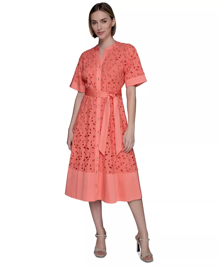 Женское хлопковое платье-рубашка с ажурной строчкой, силуэт А-силуэт KARL LAGERFELD PARIS, оранжевый
Женское хлопковое платье-рубашка с ажурной строчкой, силуэт А-силуэт KARL LAGERFELD PARIS, оранжевый