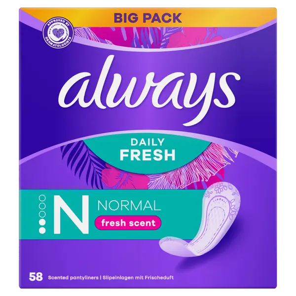 Обычные гигиенические прокладки, 58 шт./1 упаковка. Always Daily fresh scent
Обычные гигиенические прокладки, 58 шт./1 упаковка. Always Daily fresh scent