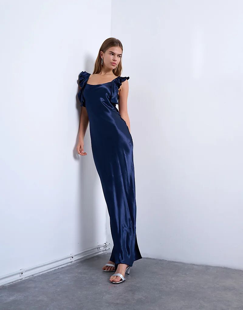 Платье-комбинация из атласа с оборками на плечах Topshop темно-синего цвета
Платье-комбинация из атласа с оборками на плечах Topshop темно-синего цвета