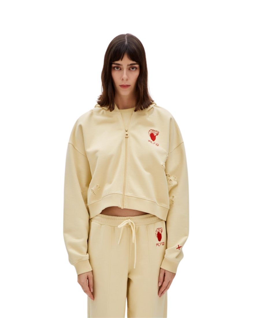 Женская хлопковая толстовка с капюшоном на молнии и эффектом потертости PCFG, Beige
Женская хлопковая толстовка с капюшоном на молнии и эффектом потертости PCFG, Beige