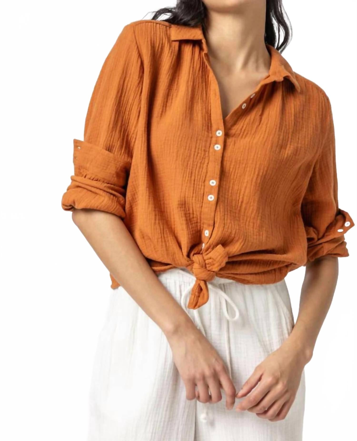 Женская сигаретная блузка с пуговицами в цвете сиенна Lilla P, Sienna
Женская сигаретная блузка с пуговицами в цвете сиенна Lilla P, Sienna