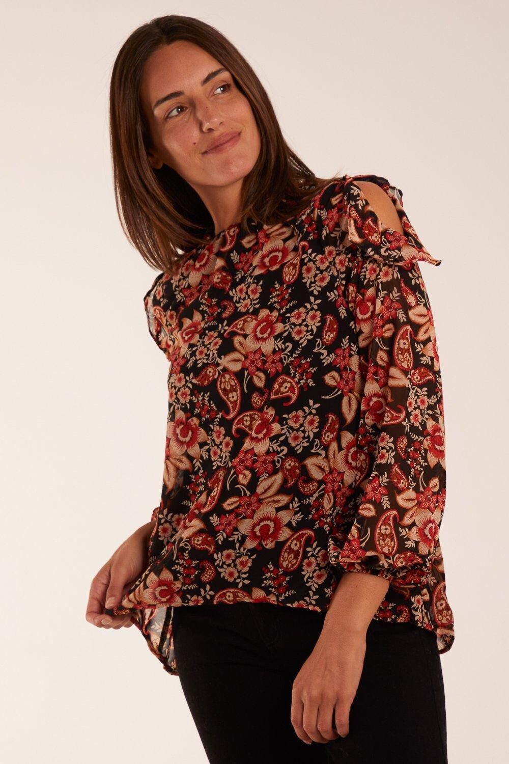 Блузка с открытыми плечами и оборками Blue Vanilla, черный 
Блузка с открытыми плечами и оборками Blue Vanilla, черный