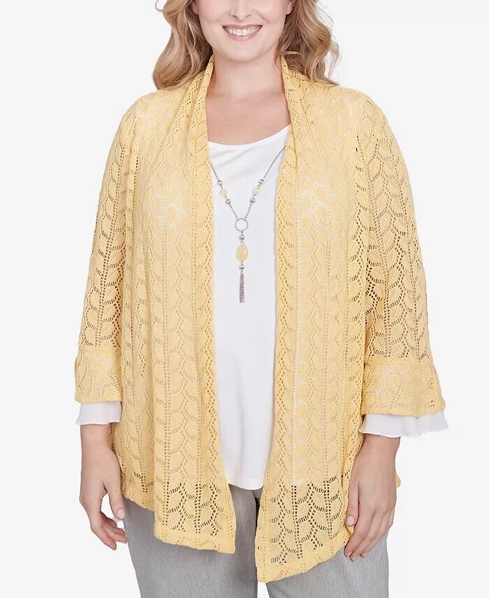 Дресс-код размера плюс Два в одном Трикотажный топ с ажурной вязкой и ожерельем Alfred Dunner, желтый
Дресс-код размера плюс Два в одном Трикотажный топ с ажурной вязкой и ожерельем Alfred Dunner, желтый