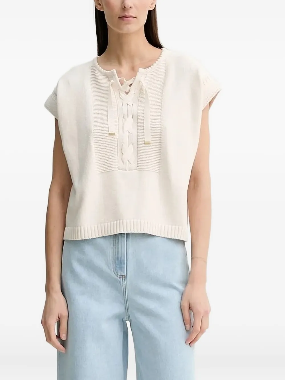 Трикотажный топ со шнуровкой и рукавами-крылышками Sessùn, нейтральный
Трикотажный топ со шнуровкой и рукавами-крылышками Sessùn, нейтральный