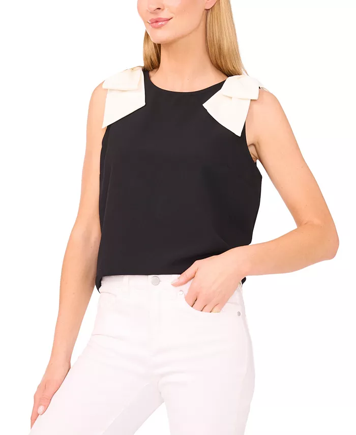 Женский топ без рукавов с V-образным вырезом и контрастным бантом CeCe, черный
Женский топ без рукавов с V-образным вырезом и контрастным бантом CeCe, черный