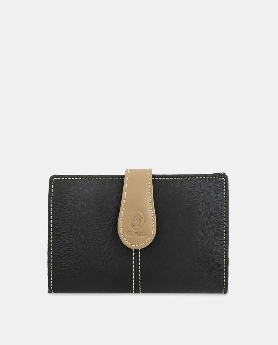 Женский кошелек из воловьей кожи и канвы черного цвета El Potro
Женский кошелек из воловьей кожи и канвы черного цвета El Potro