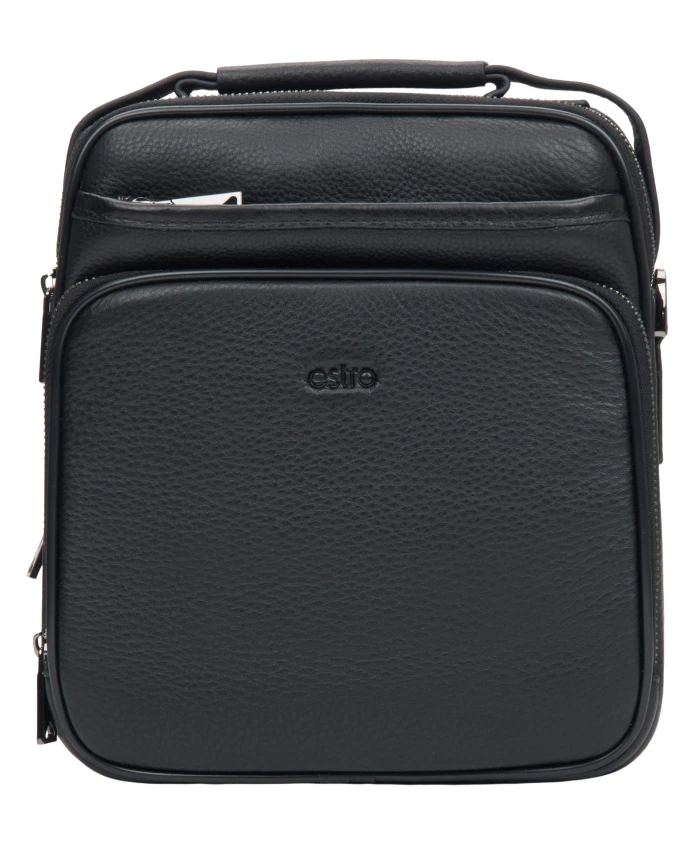 Мужская кожаная сумка через плечо с регулируемым ремнем. Estro, черный 
Мужская кожаная сумка через плечо с регулируемым ремнем. Estro, черный