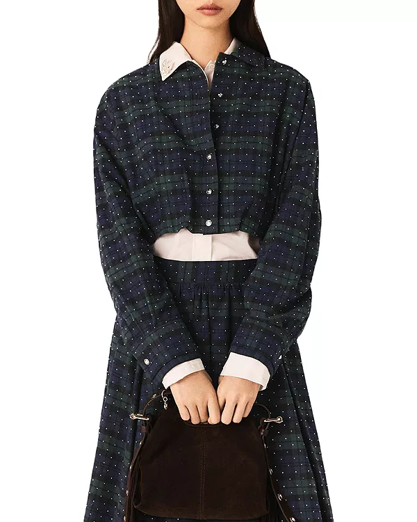 Укороченная рубашка в клетку со стразами Maje, синий
Укороченная рубашка в клетку со стразами Maje, синий