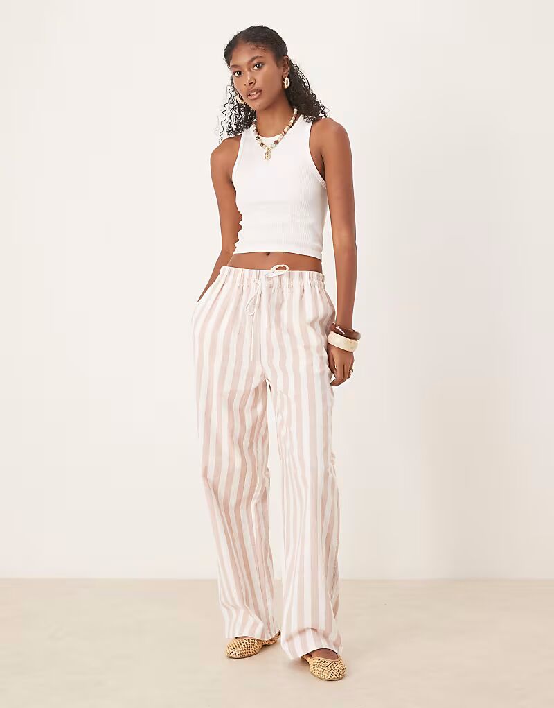 Зауженные брюки из льняного материала в полоску норки Asos Design
Зауженные брюки из льняного материала в полоску норки Asos Design