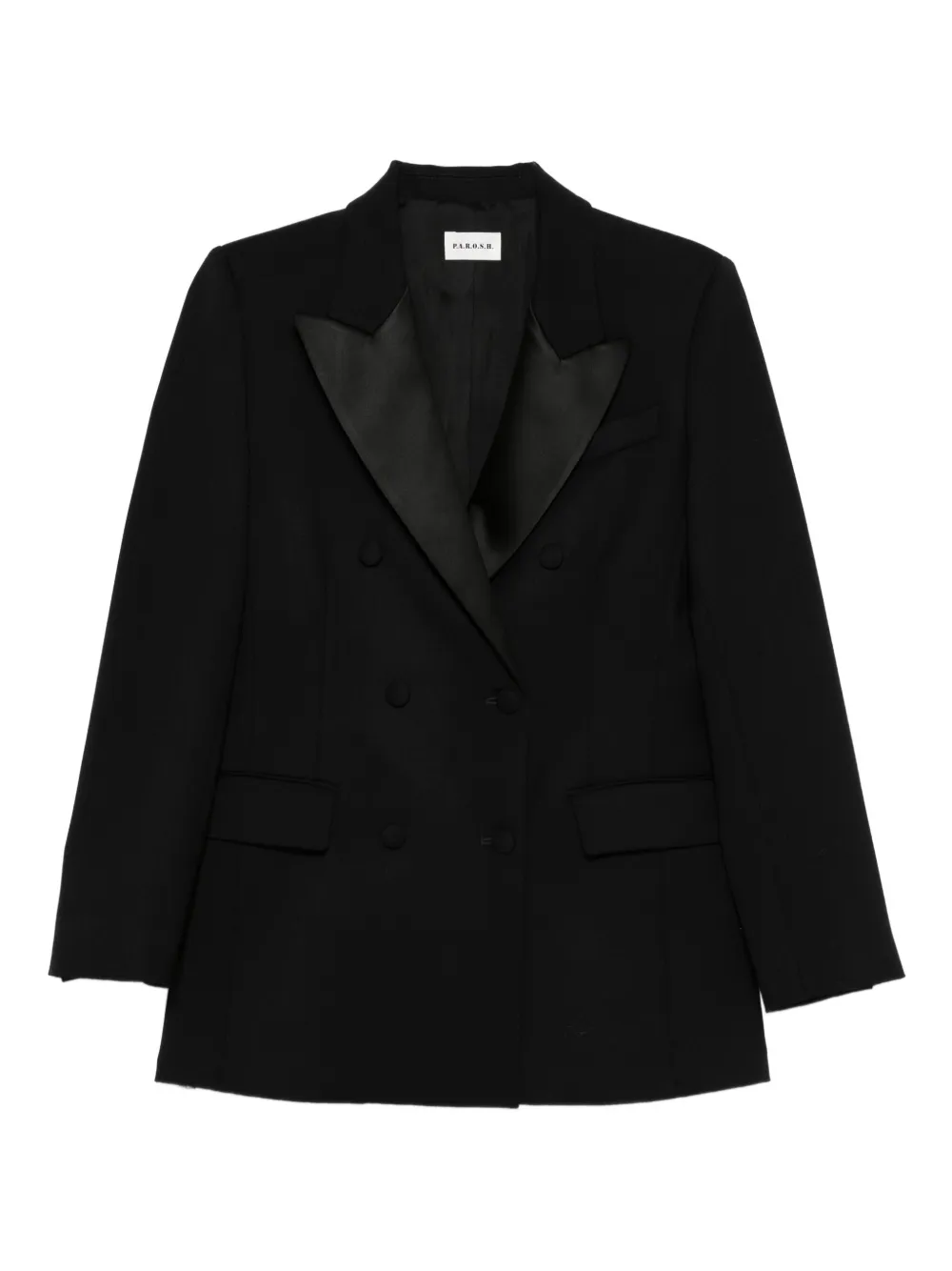 Двубортный пиджак с атласными лацканами P.A.R.O.S.H., черный
Двубортный пиджак с атласными лацканами P.A.R.O.S.H., черный