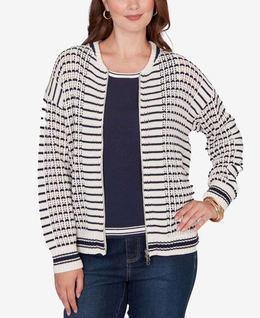 Миниатюрный свитер-куртка на молнии с сетчатой отделкой Ruby Rd, Ivory
Миниатюрный свитер-куртка на молнии с сетчатой отделкой Ruby Rd, Ivory