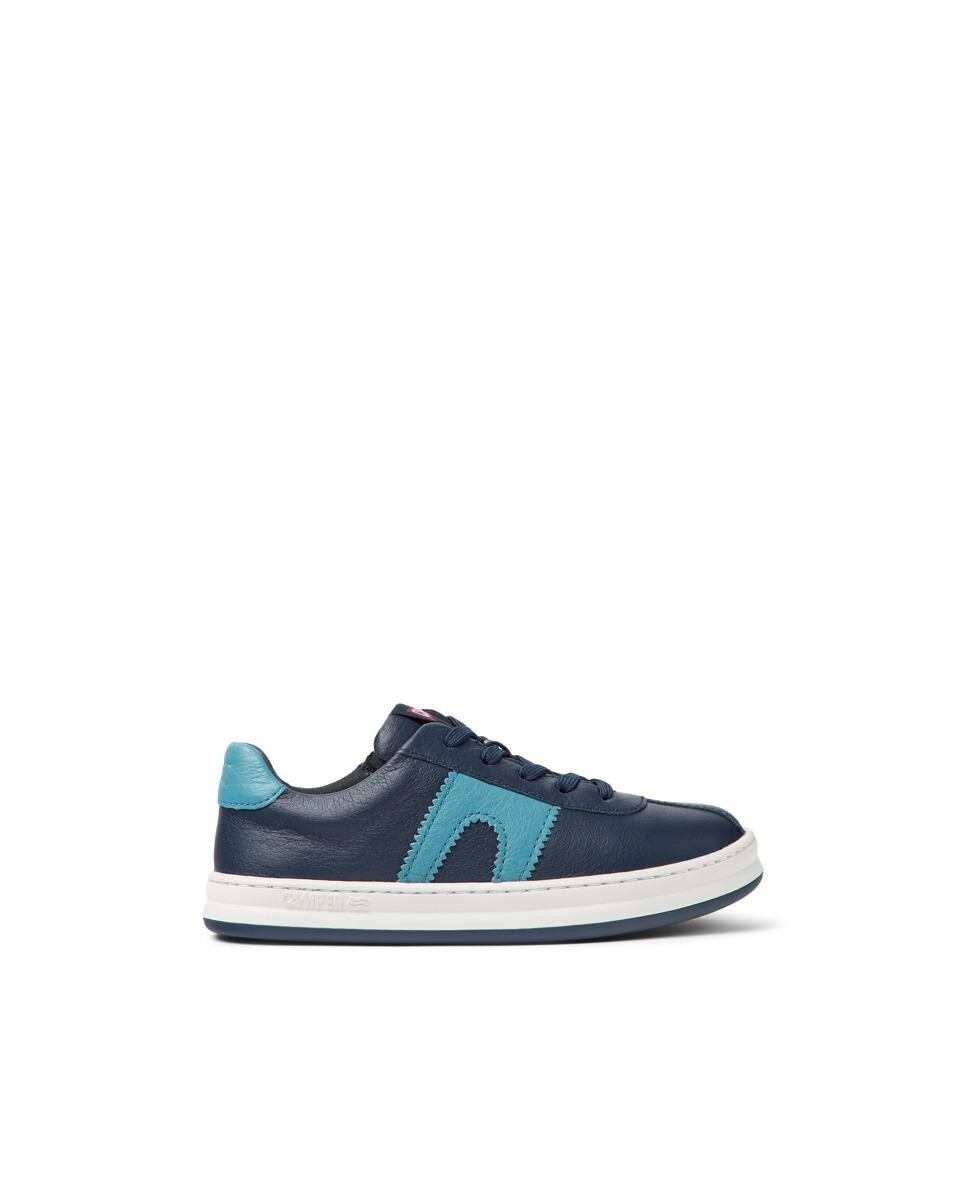 Детские кожаные кроссовки с рисунком сбоку и шнуровкой темно-синего цвета Camper, синий 
Детские кожаные кроссовки с рисунком сбоку и шнуровкой темно-синего цвета Camper, синий