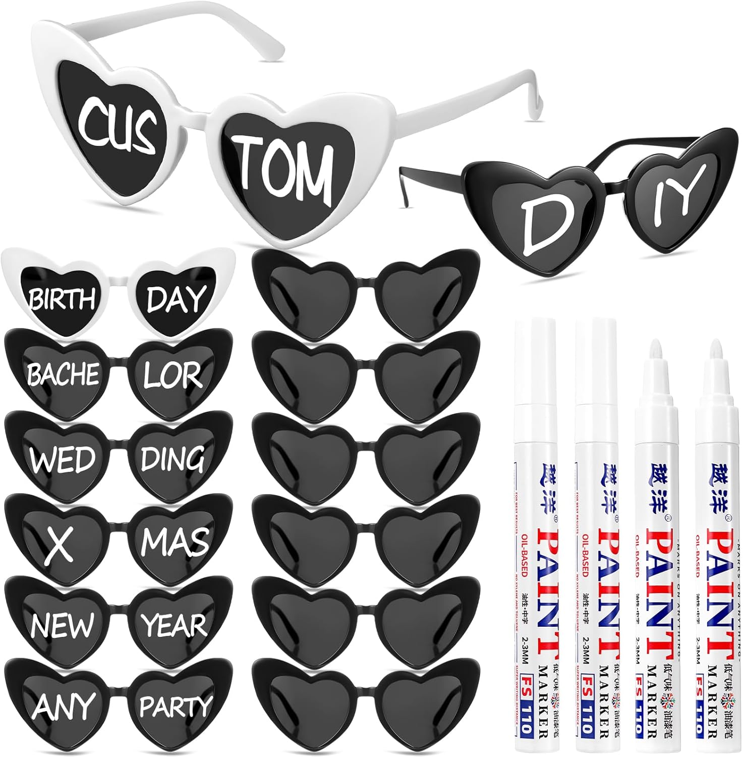 Персонализированные солнцезащитные очки в форме сердца от Flutesan. Набор очков в форме сердца с маркерами для самостоятельного изготовления свадебных сувениров, White and Black
Персонализированные солнцезащитные очки в форме сердца от Flutesan. Набор очков в форме сердца с маркерами для самостоятельного изготовления свадебных сувениров, White and Black