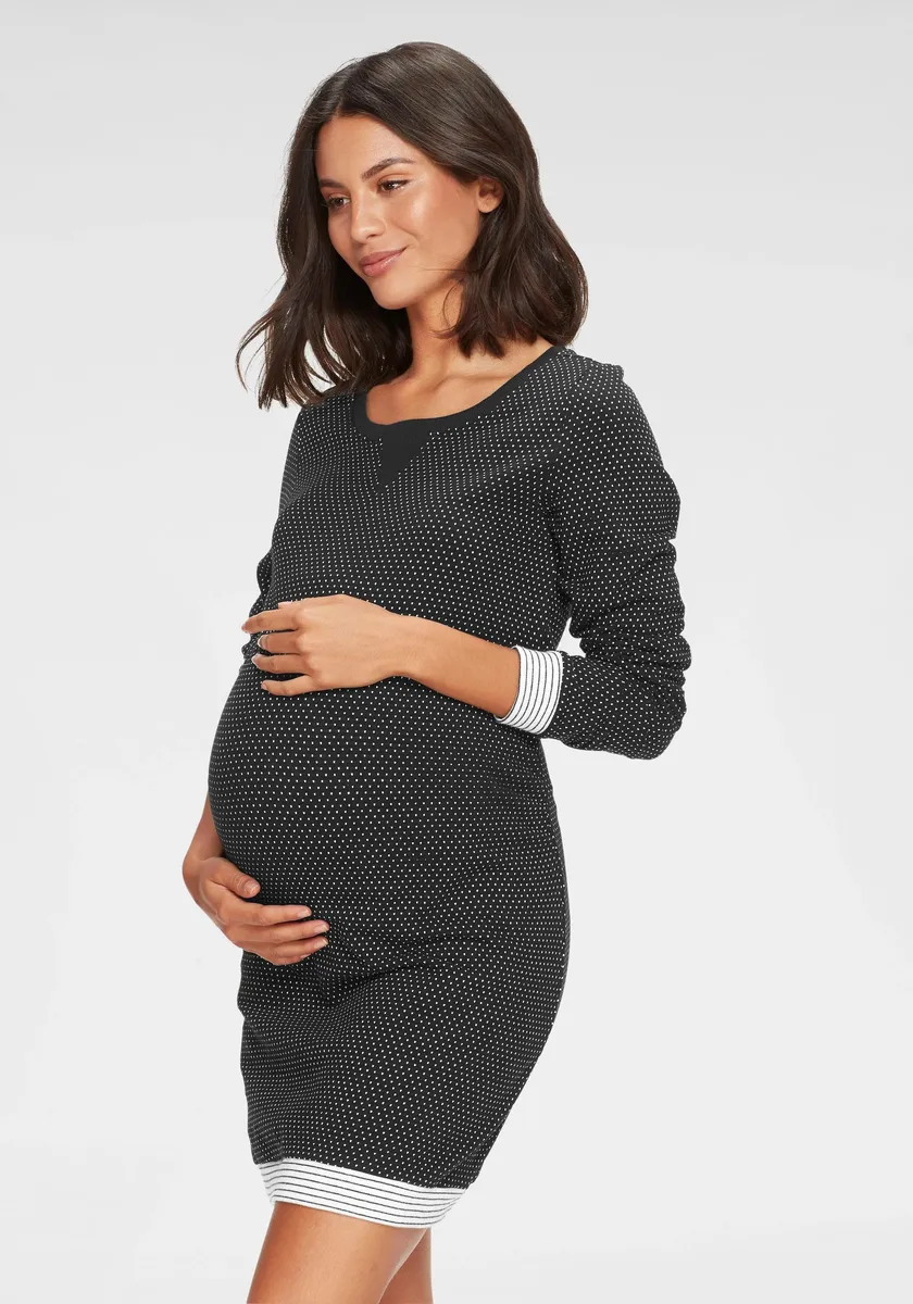 Ночная рубашка для беременных Vivance Dreams, в горошек, с полосатыми манжетами, черно-белый
Ночная рубашка для беременных Vivance Dreams, в горошек, с полосатыми манжетами, черно-белый