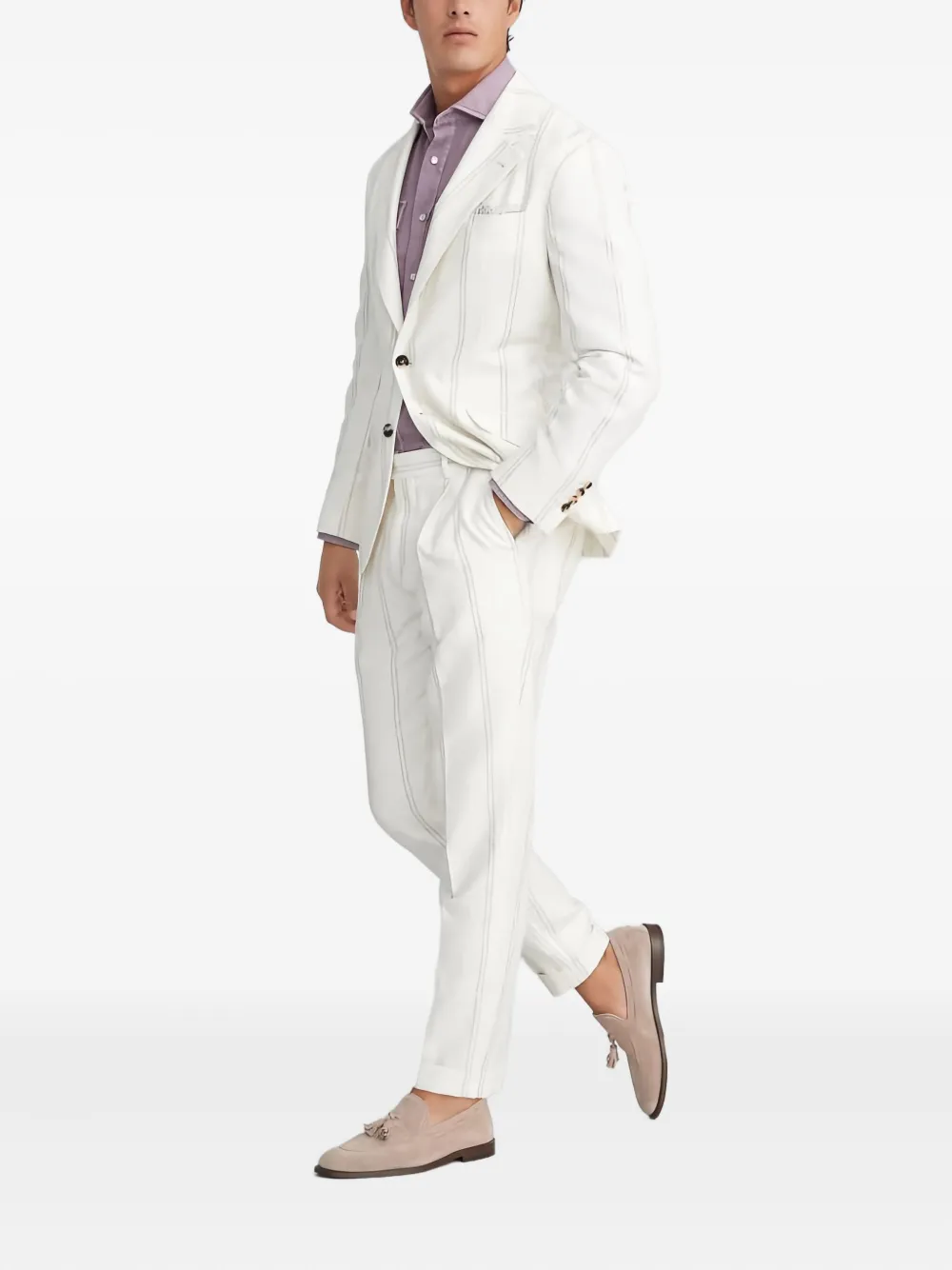 Льняной костюм в тонкую полоску Brunello Cucinelli, белый
Льняной костюм в тонкую полоску Brunello Cucinelli, белый