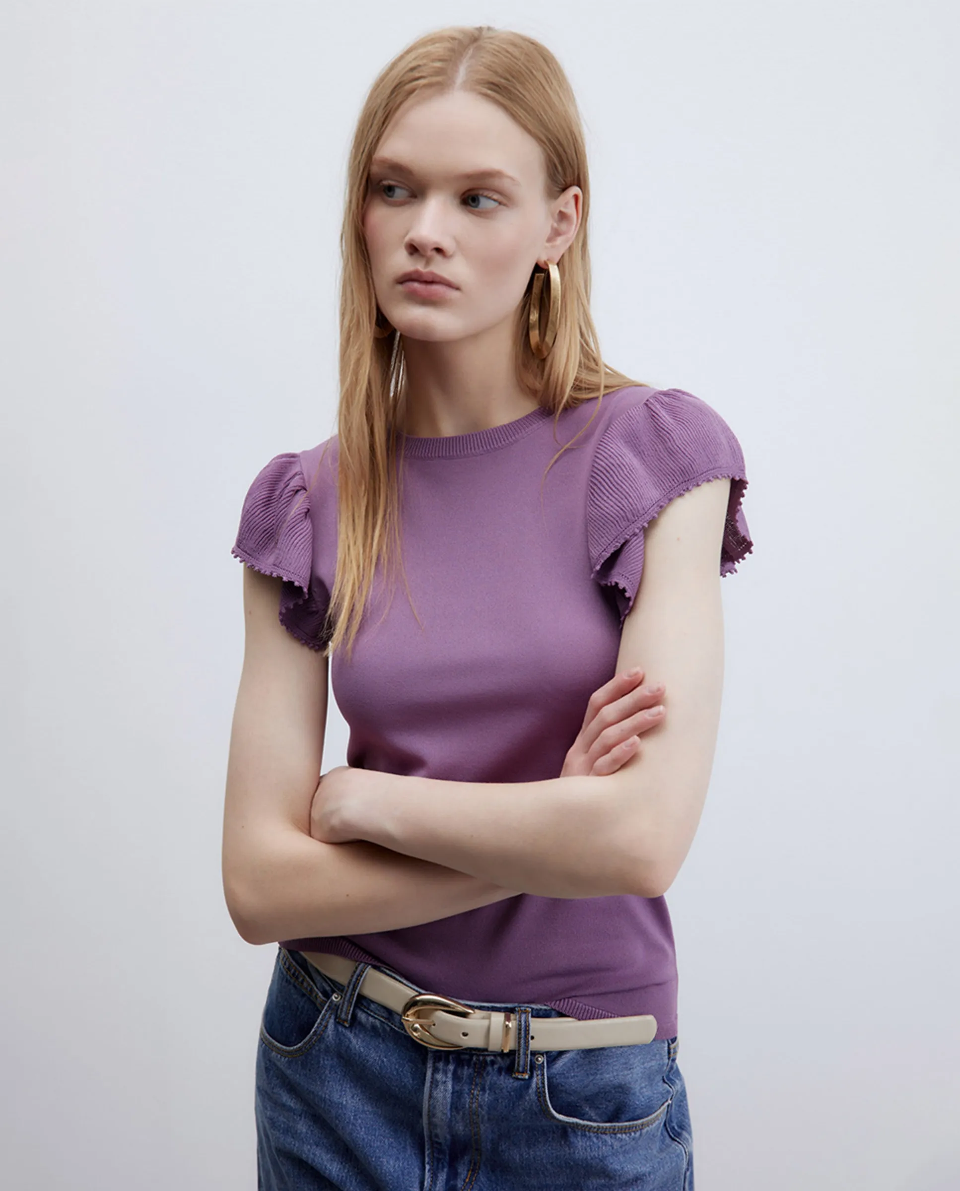 Топ с оборками на рукавах Sfera, фиолетовый
Топ с оборками на рукавах Sfera, фиолетовый