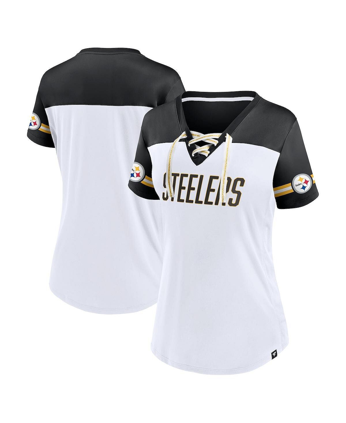 Женская белая футболка с логотипом Pittsburgh Steelers Dueling с наклонным v-образным вырезом и шнуровкой Fanatics, белый
Женская белая футболка с логотипом Pittsburgh Steelers Dueling с наклонным v-образным вырезом и шнуровкой Fanatics, белый