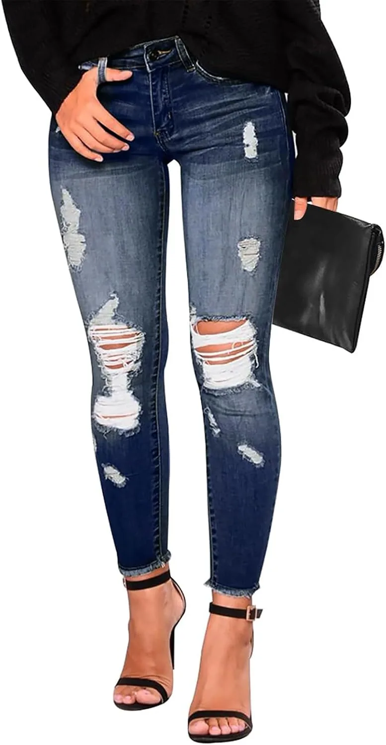 Скинни джинсы для женщин Stretch Distressed Denim Pants Casual Ripped High Waist
Скинни джинсы для женщин Stretch Distressed Denim Pants Casual Ripped High Waist