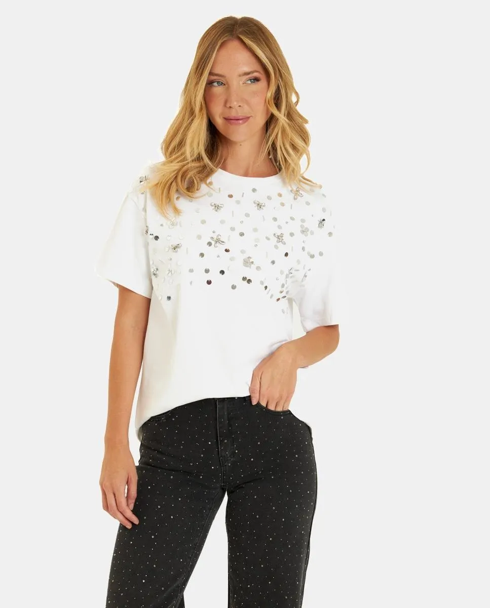 Женская футболка с короткими рукавами, расшитая бисером Alma en Pena, белый
Женская футболка с короткими рукавами, расшитая бисером Alma en Pena, белый