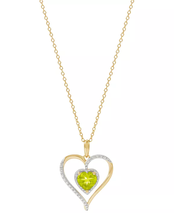 Ожерелье с подвеской в форме сердца из стерлингового серебра 14 карат с драгоценными камнями и бриллиантами, украшенное бриллиантами Macy'S, peridot