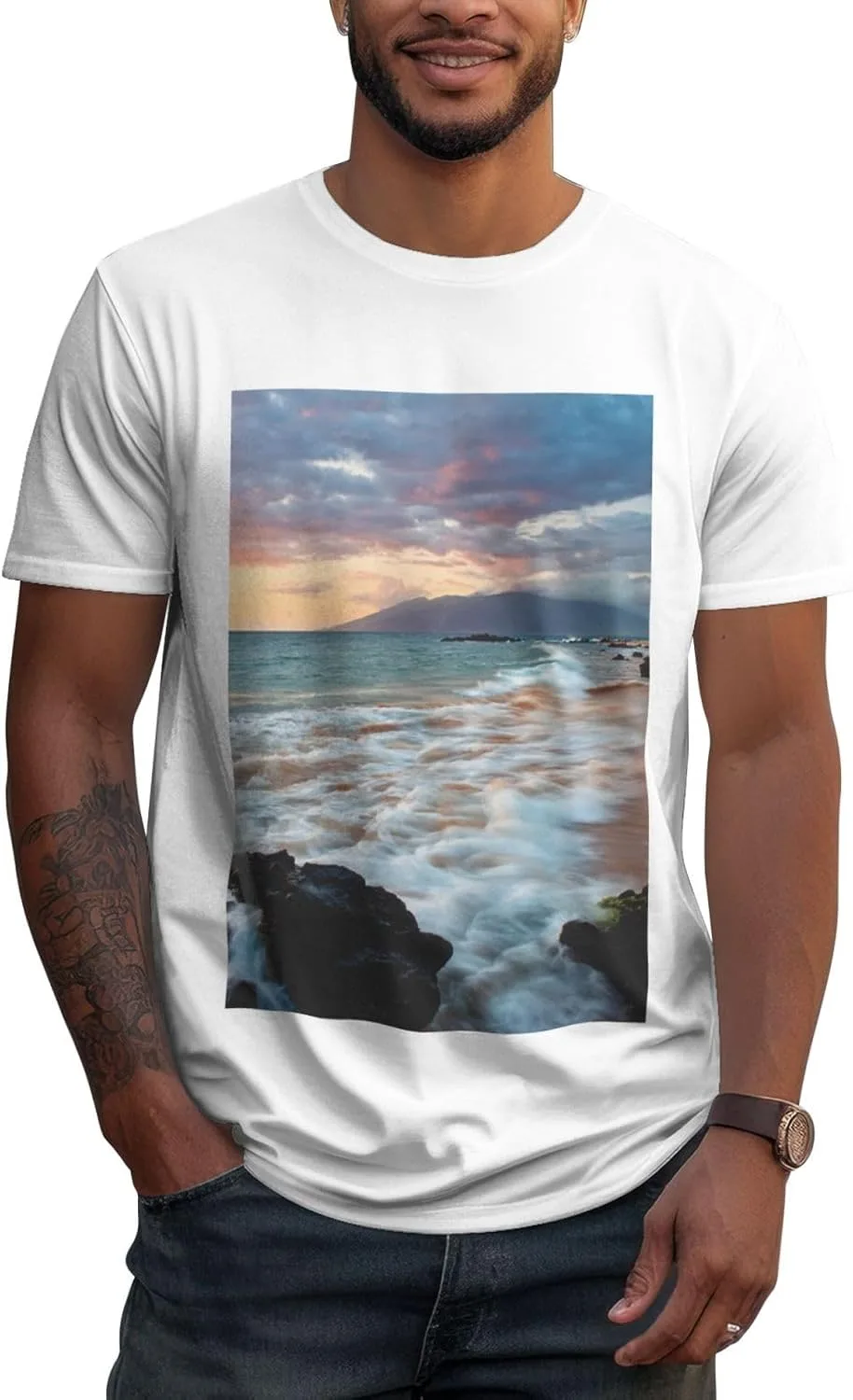 Мужская футболка с круглым вырезом, Cotton, принт Hawaii Sunset Clouds, для повседневной носки ZERAOKE
Мужская футболка с круглым вырезом, Cotton, принт Hawaii Sunset Clouds, для повседневной носки ZERAOKE