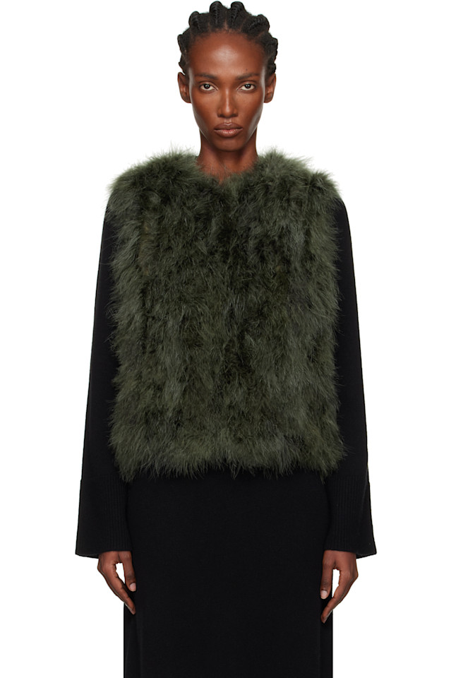 Yves Salomon Зеленый укороченный жилет из перьев
Yves Salomon Зеленый укороченный жилет из перьев