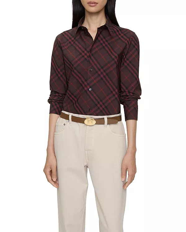 Хлопковая рубашка приталенного кроя в клетку Burberry, фиолетовый
Хлопковая рубашка приталенного кроя в клетку Burberry, фиолетовый