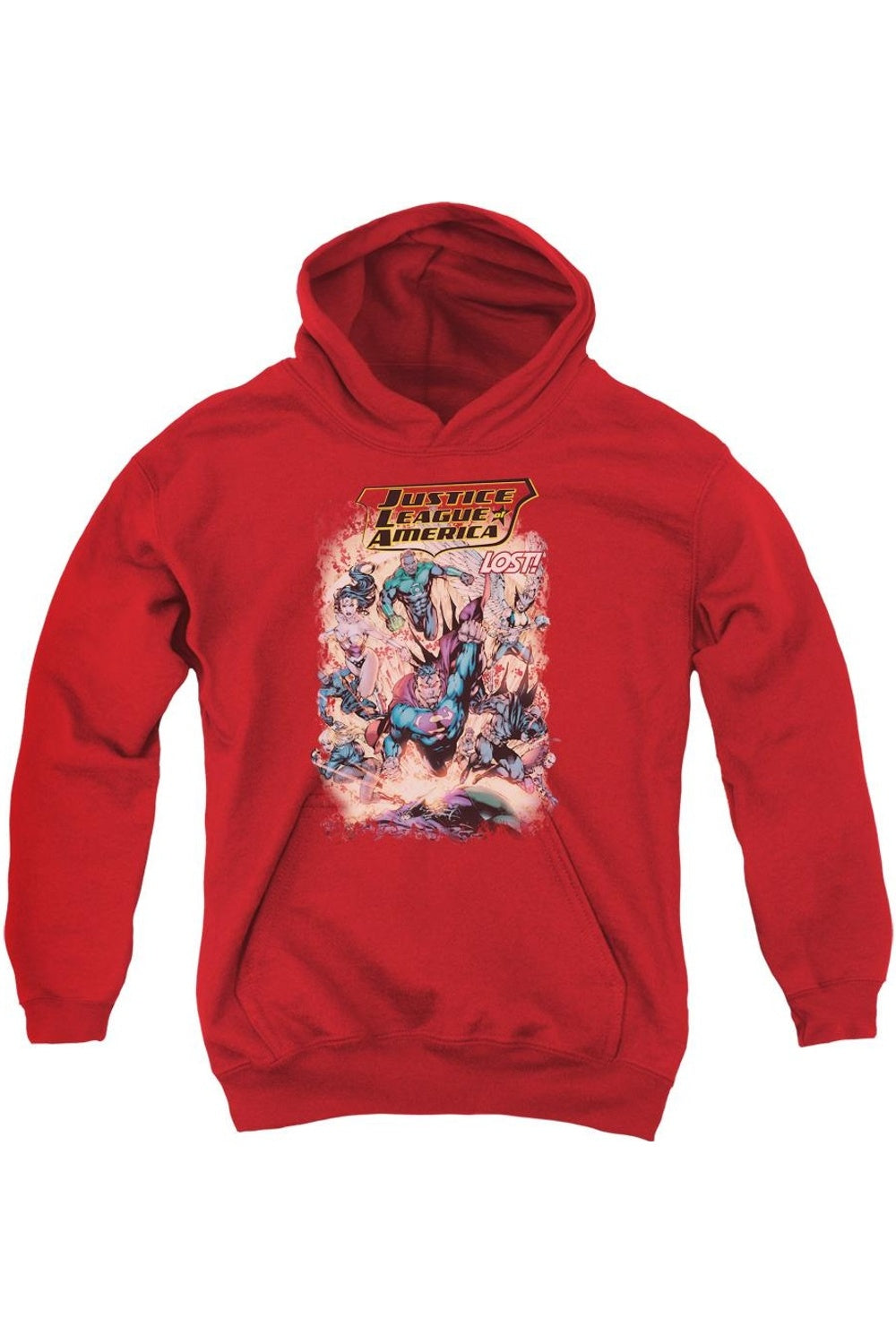 Толстовка с капюшоном Justice League of America Lost Youth Gildan, красный 
Толстовка с капюшоном Justice League of America Lost Youth Gildan, красный