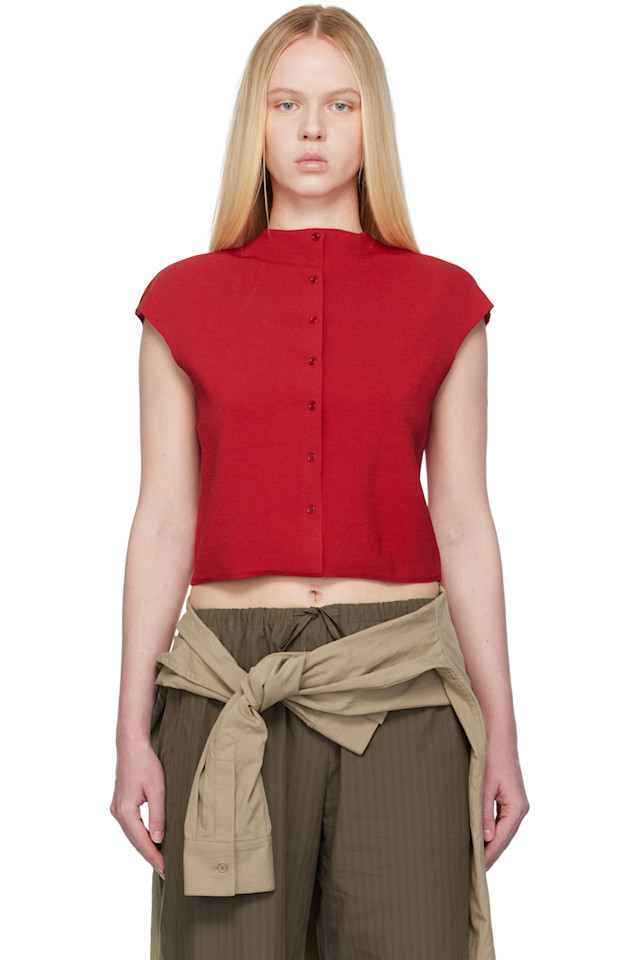 Кардиган-жилет с цельновязанными короткими рукавами Amomento, красный 
Кардиган-жилет с цельновязанными короткими рукавами Amomento, красный