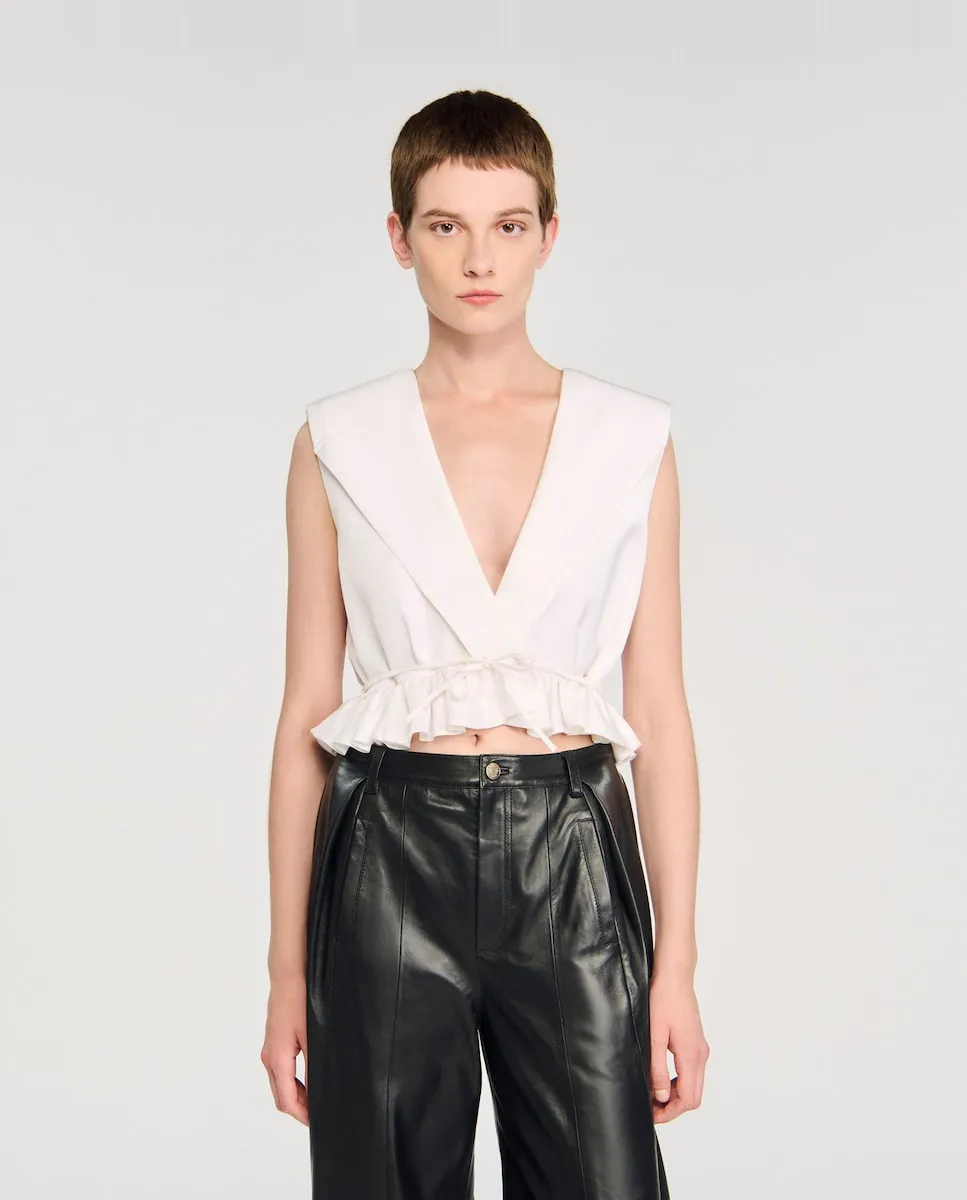 Женский топ с коротким рюшем Sandro, белый
Женский топ с коротким рюшем Sandro, белый