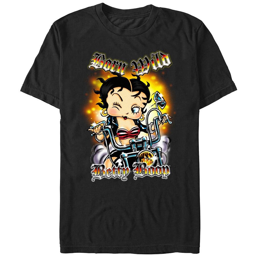 Мужская футболка с рисунком Betty Boop Born Wild Licensed Character, черный 
Мужская футболка с рисунком Betty Boop Born Wild Licensed Character, черный