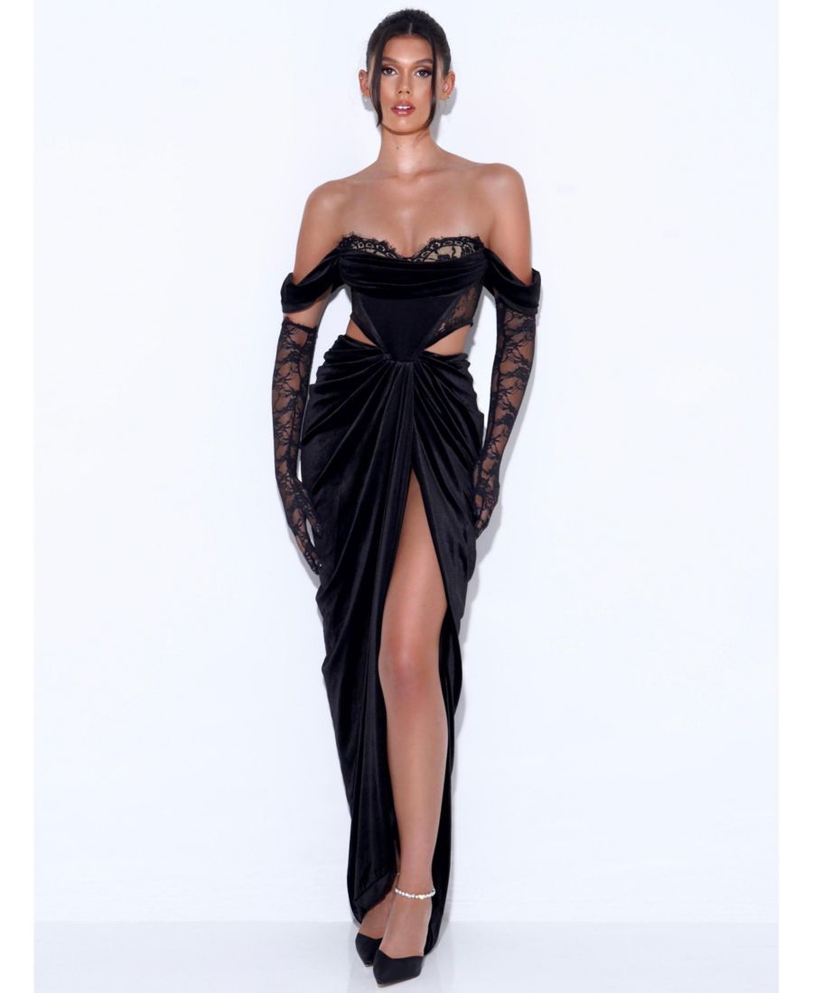 Женское платье Quintessa из черного кружева и бархата с корсетом и открытыми плечами Miss Circle, Black
Женское платье Quintessa из черного кружева и бархата с корсетом и открытыми плечами Miss Circle, Black