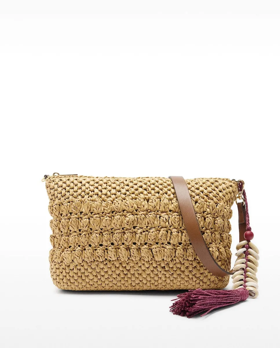 Женская сумка-бандо из эффекта рафии с декоративной бахромой и застежкой-молнией Parfois, коричневый 
Женская сумка-бандо из эффекта рафии с декоративной бахромой и застежкой-молнией Parfois, коричневый