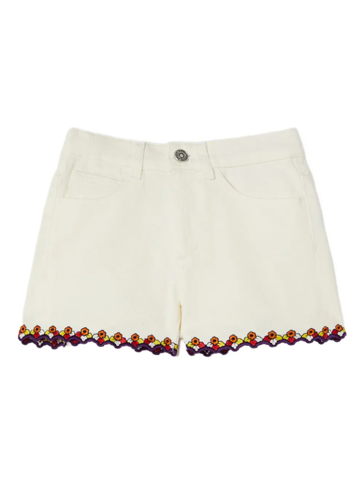 Джинсовые шорты с вышитым подолом PUCCI Junior, белый 
Джинсовые шорты с вышитым подолом PUCCI Junior, белый