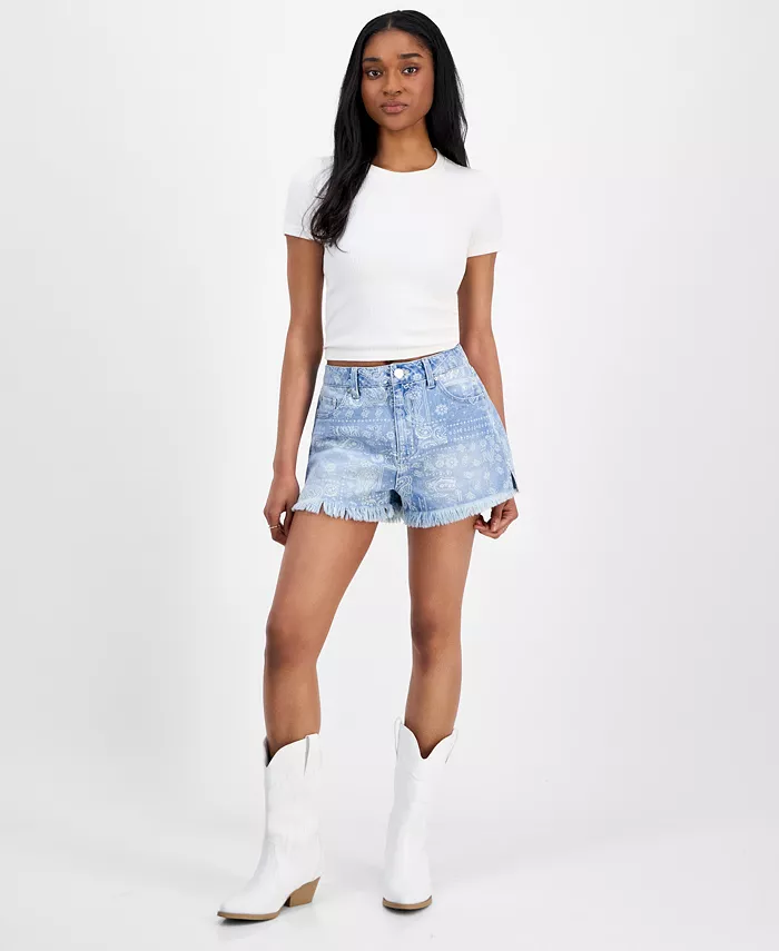 Джинсовые шорты для подростков с принтом пейсли для фестиваля Indigo Rein, синий 
Джинсовые шорты для подростков с принтом пейсли для фестиваля Indigo Rein, синий