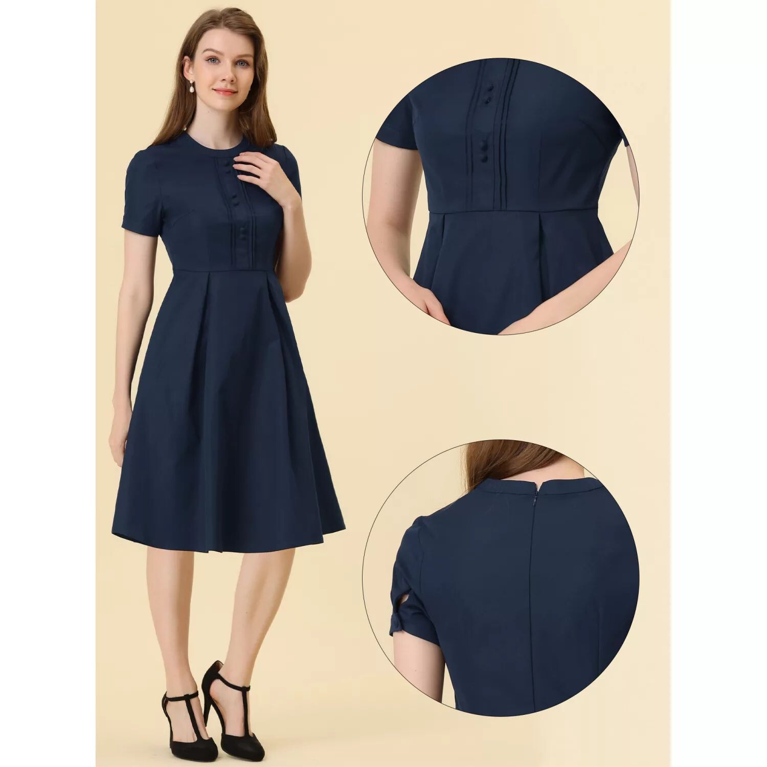 Женское плиссированное винтажное платье миди 1950-х годов с круглым вырезом и короткими рукавами ALLEGRA K, темно-зеленый
Женское плиссированное винтажное платье миди 1950-х годов с круглым вырезом и короткими рукавами ALLEGRA K, темно-зеленый