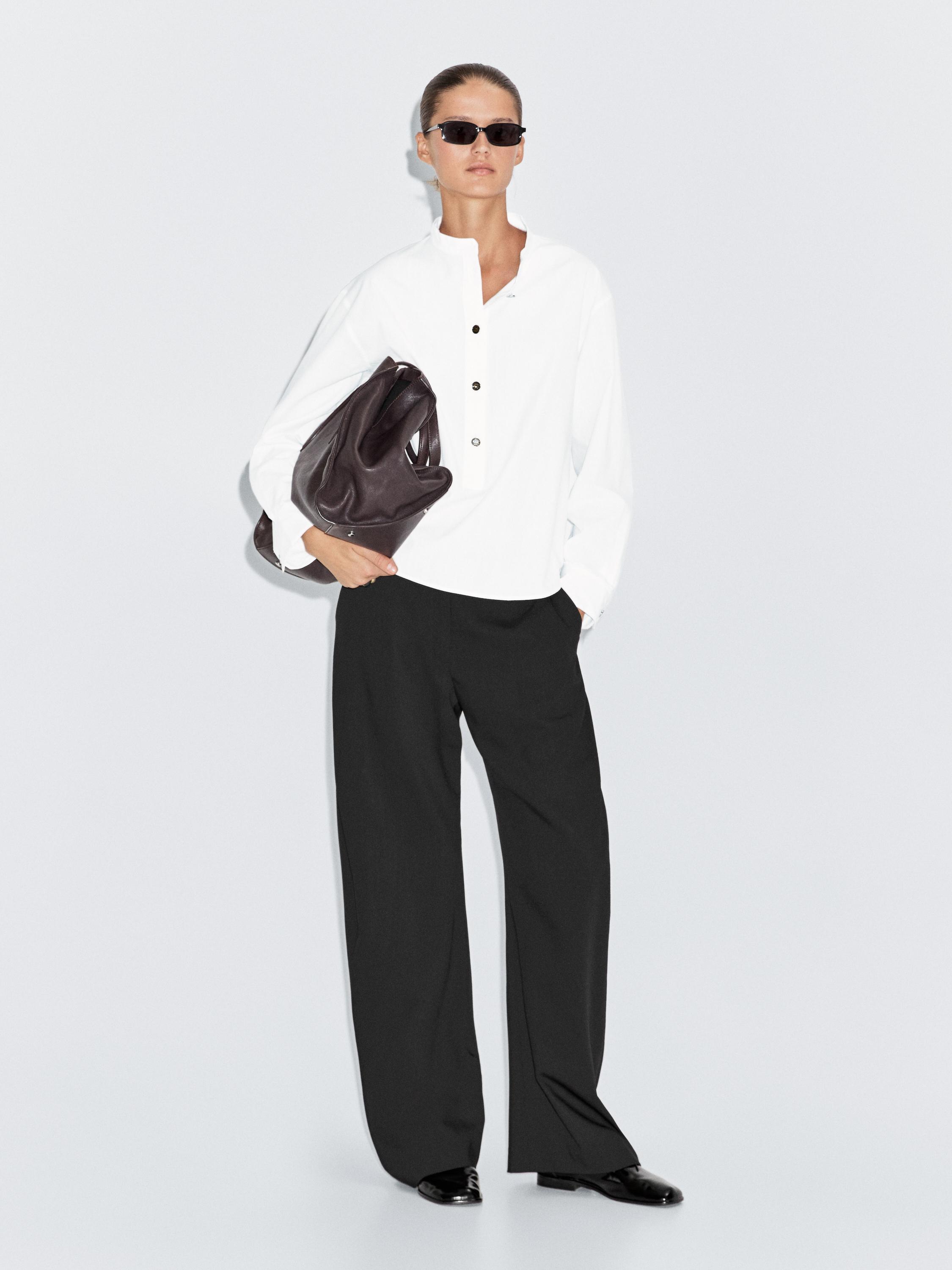 Рубашка со стойкой и золотыми пуговицами Massimo Dutti, off white
Рубашка со стойкой и золотыми пуговицами Massimo Dutti, off white