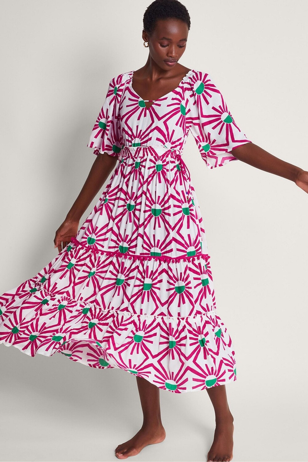 Платье-Солнце Zamora с геометричным узором Monsoon, розовый 
Платье-Солнце Zamora с геометричным узором Monsoon, розовый