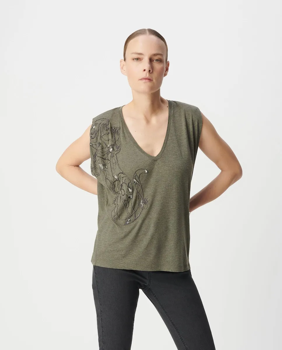 Женская майка без рукавов с V-образным вырезом Ikks, хаки
Женская майка без рукавов с V-образным вырезом Ikks, хаки