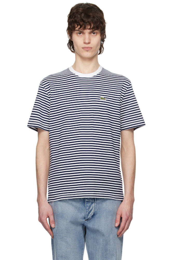 Футболка из плотного хлопка в полоску белого и темно-синего цвета Lacoste
Футболка из плотного хлопка в полоску белого и темно-синего цвета Lacoste