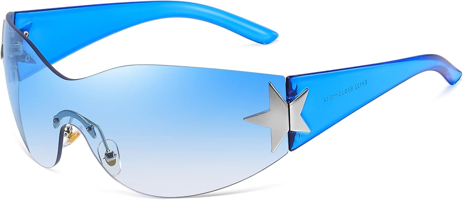 Солнцезащитные очки Eiuizah Y2k для женщин и мужчин, модель Shield Wrap Around Fashion Sunglasses, модные солнцезащитные очки большого размера без оправы, Gradual Blue
Солнцезащитные очки Eiuizah Y2k для женщин и мужчин, модель Shield Wrap Around Fashion Sunglasses, модные солнцезащитные очки большого размера без оправы, Gradual Blue