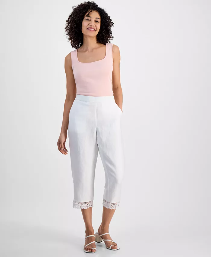 Укороченные льняные брюки с кружевной отделкой Petite Charter Club, белый
Укороченные льняные брюки с кружевной отделкой Petite Charter Club, белый