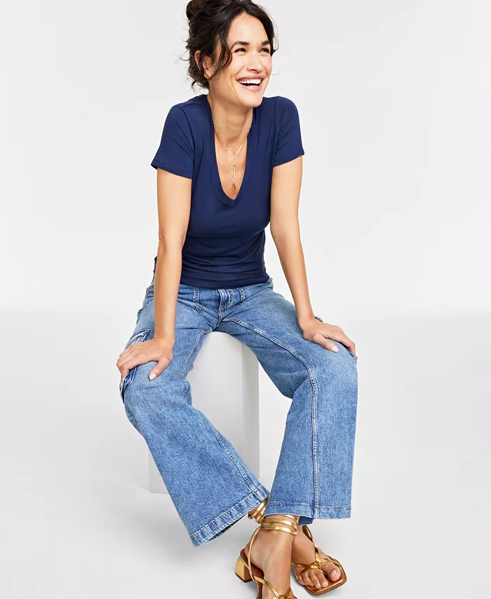 Женская футболка с V-образным вырезом из модала On 34th, синий
Женская футболка с V-образным вырезом из модала On 34th, синий