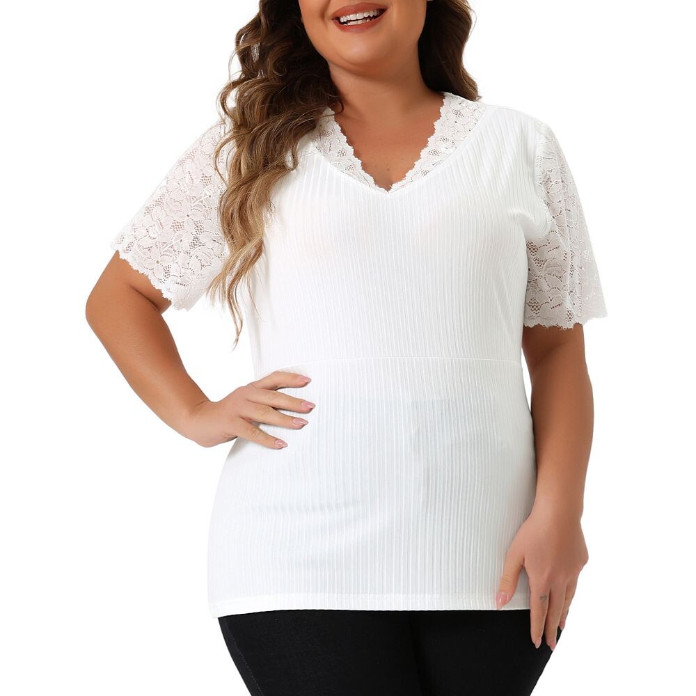 Летние топы больших размеров для женщин, V-образный вырез, короткий рукав, кружевная трикотажная туника в рубчик, блузка Agnes Orinda, белый
Летние топы больших размеров для женщин, V-образный вырез, короткий рукав, кружевная трикотажная туника в рубчик, блузка Agnes Orinda, белый