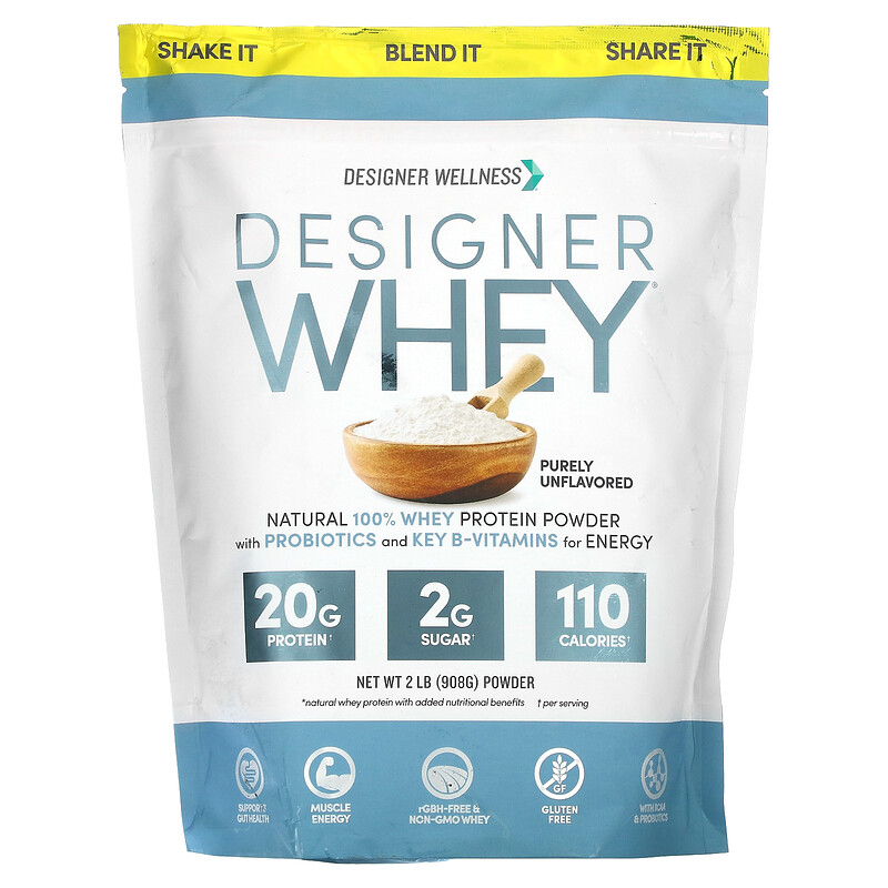 Designer Wellness, Designer Whey, натуральный 100%-ный сывороточный белок, чистый без вкуса, 908 г
Designer Wellness, Designer Whey, натуральный 100%-ный сывороточный белок, чистый без вкуса, 908 г