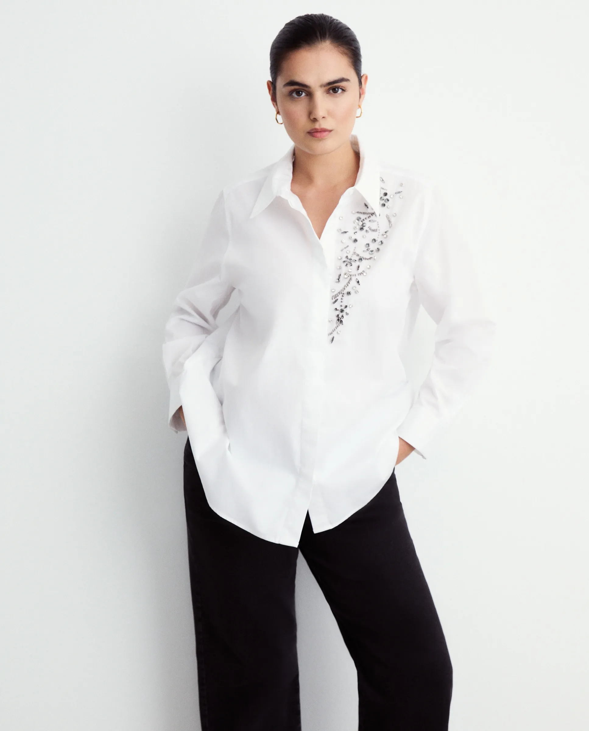 Женская хлопковая рубашка с длинным рукавом Couchel, белый 
Женская хлопковая рубашка с длинным рукавом Couchel, белый